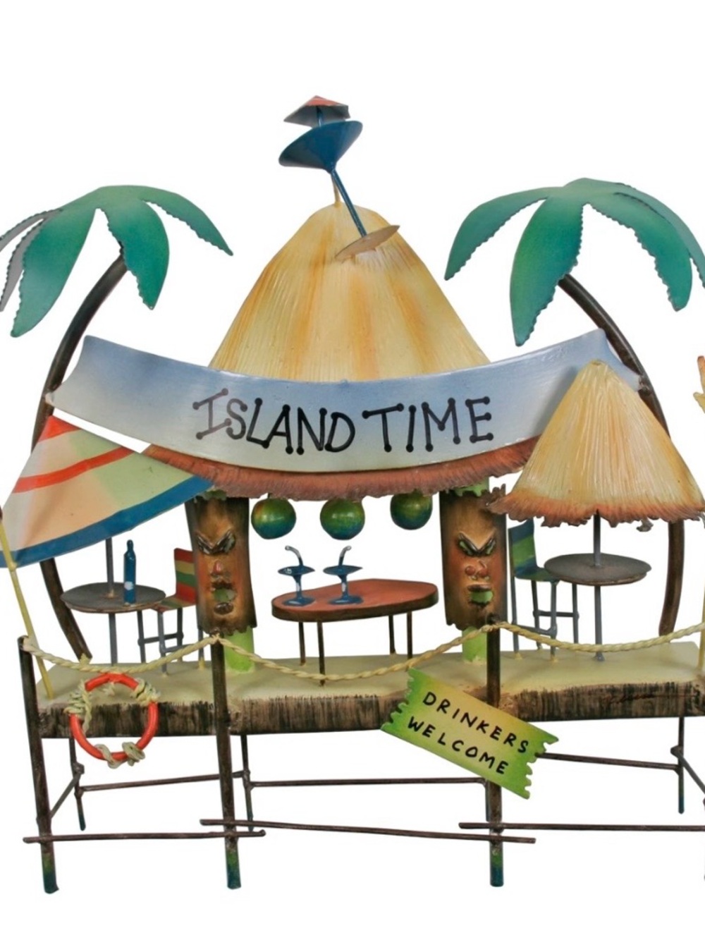 Island Time Tiki Bar Wall Decor - Tropical Green & Yellow